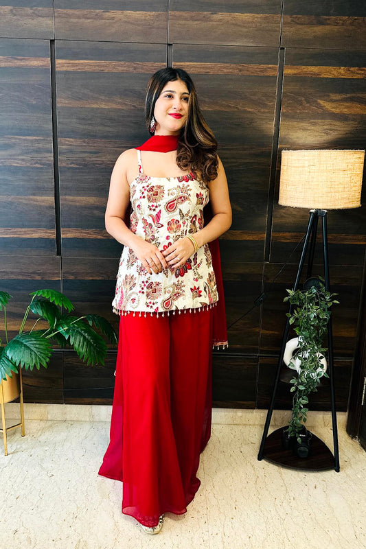 Red Bloom Silk Kurta Set – Rakhi Special