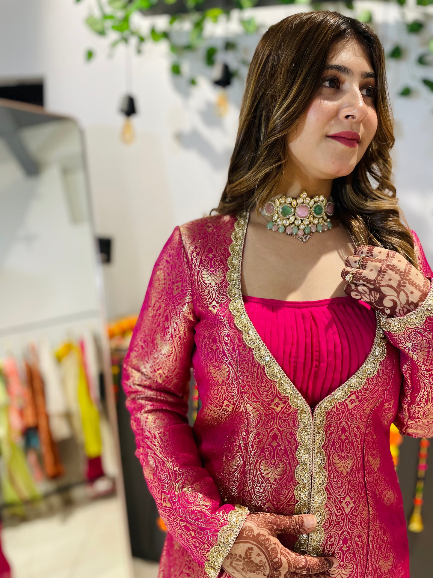 Fuchsia Brocade Jacket Set with Palazzo Pants – Festive & Wedding Wear Ensemble