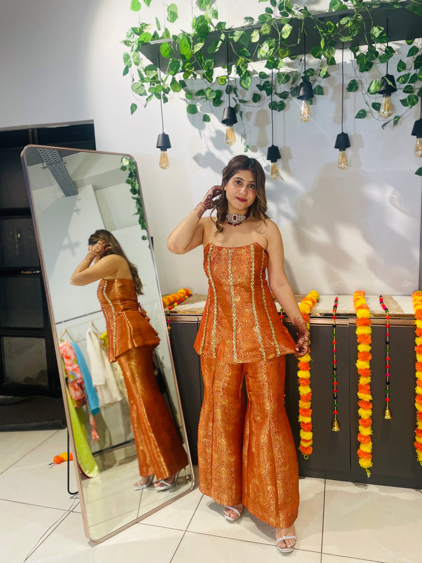 Orange Brocade Peplum Sharara Set - Festive Indian Ethnic Wear