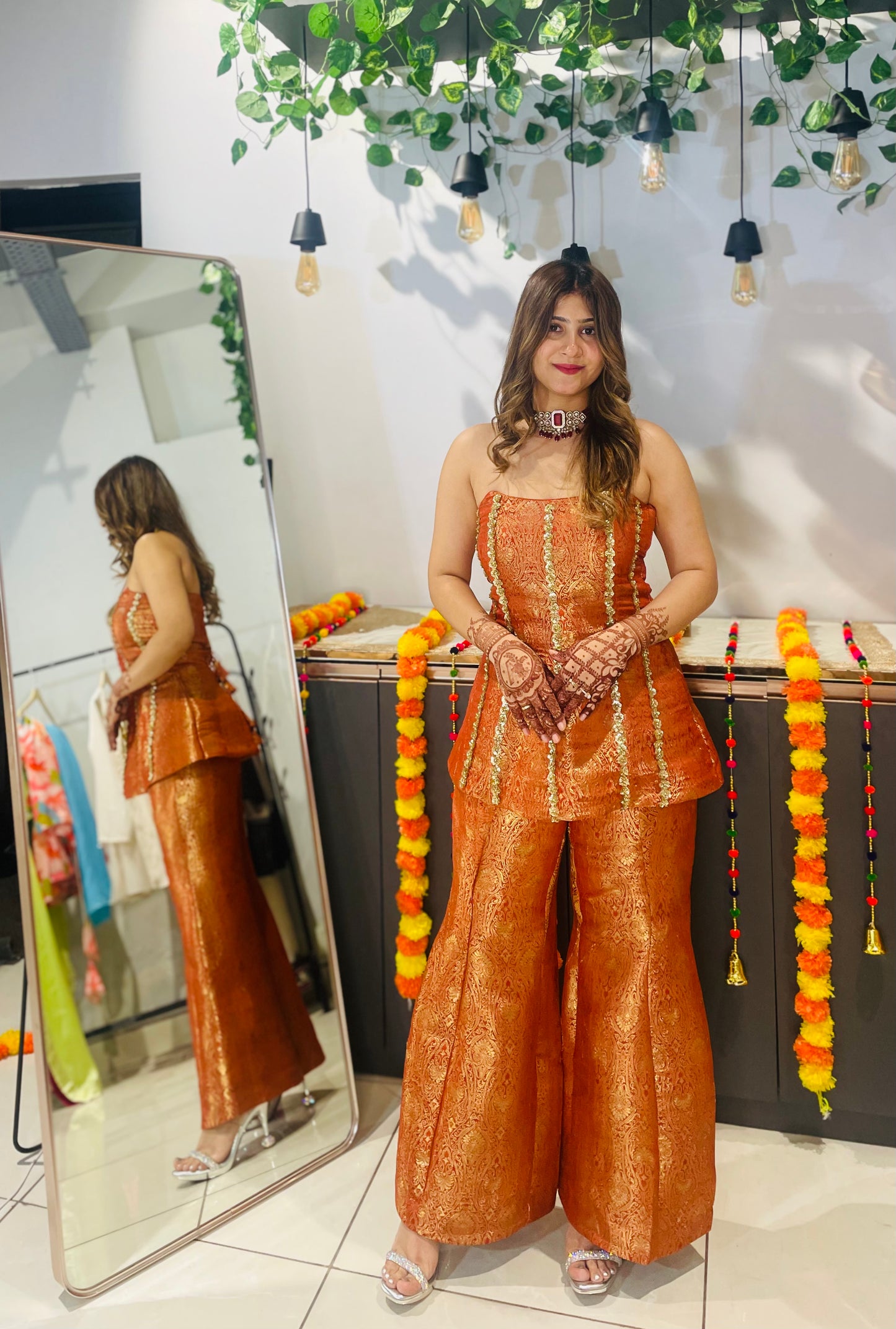Orange Brocade Peplum Sharara Set - Festive Indian Ethnic Wear