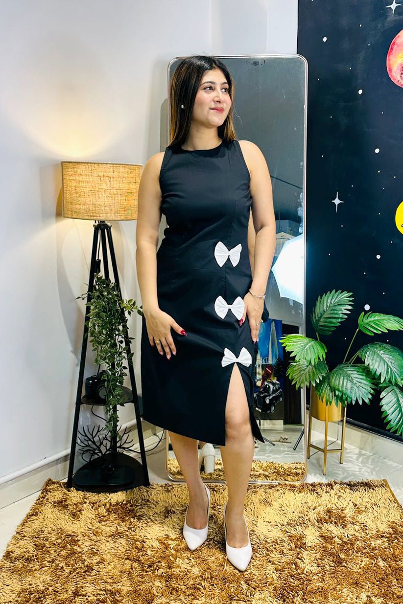 Black And White Bow Dress - Vibes and Petals