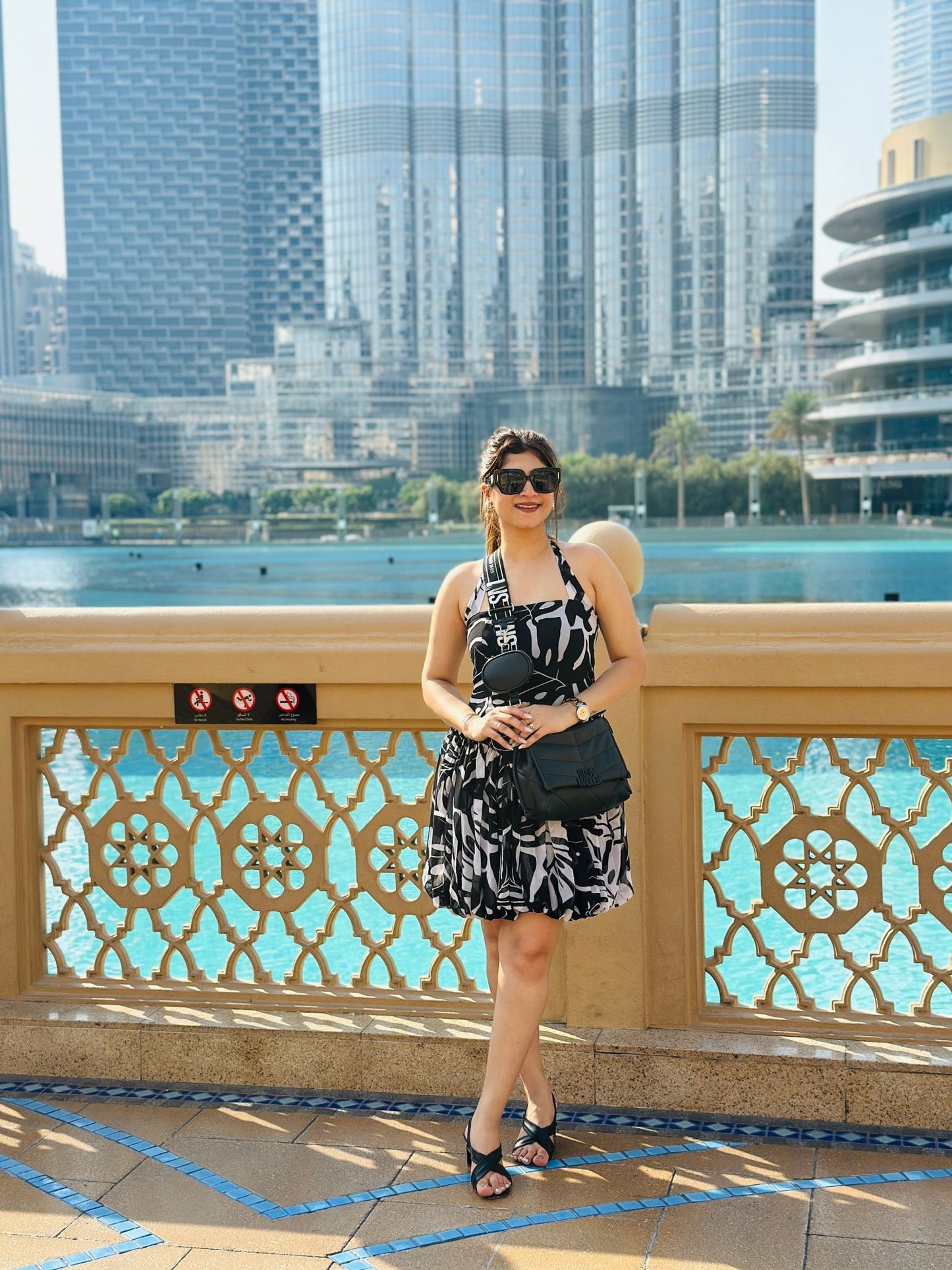 Black & White Halter Neck Mini Dress – Summer Casual Party Outfit - Vibes and Petals