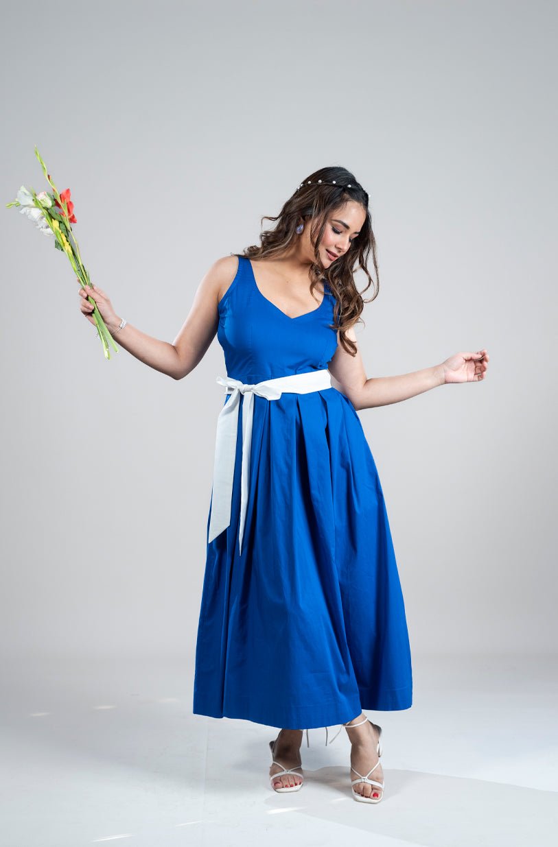 Blue Breeze Midi With White Belt - Vibes and Petals
