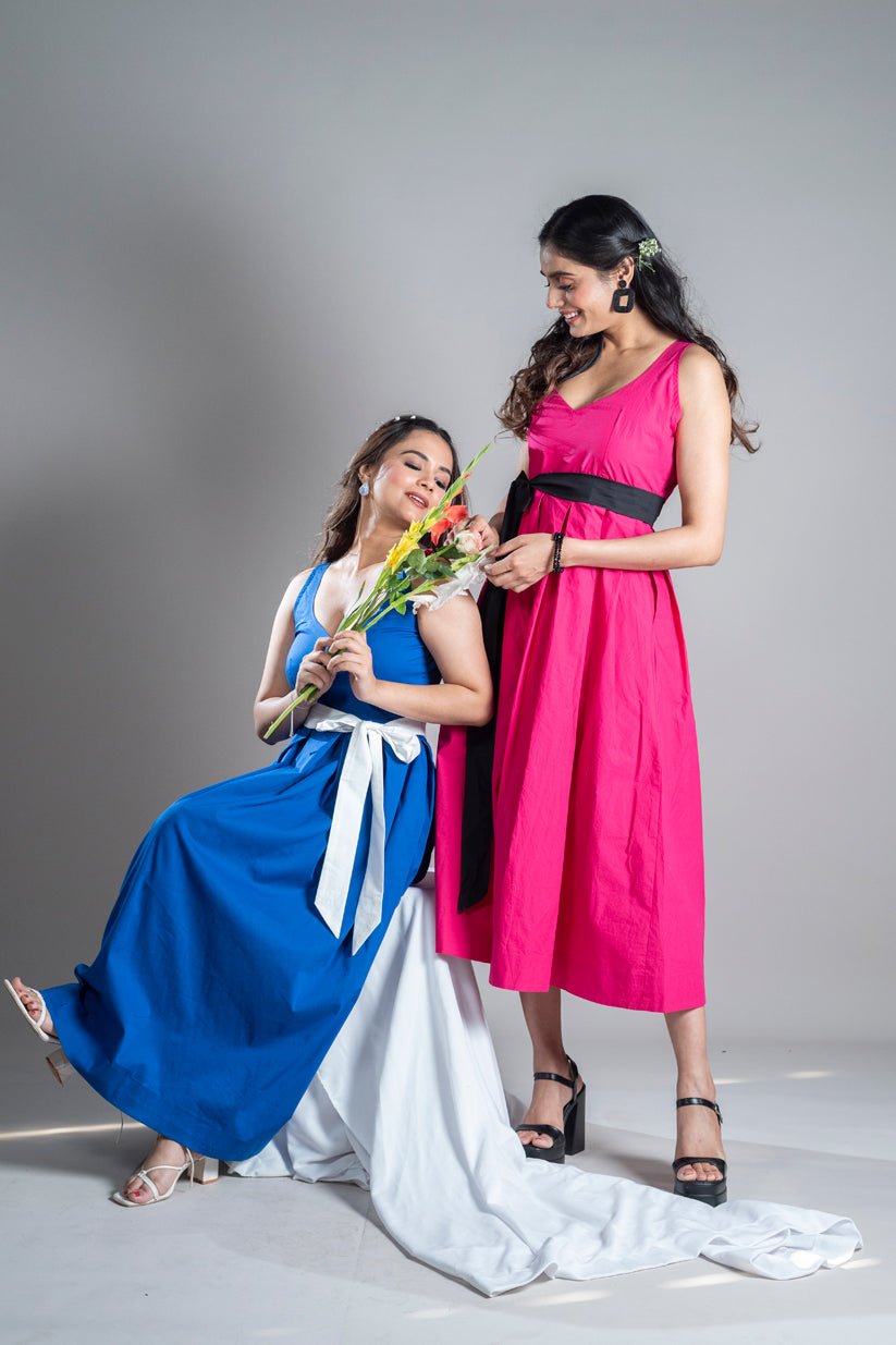 Blue Breeze Midi With White Belt - Vibes and Petals