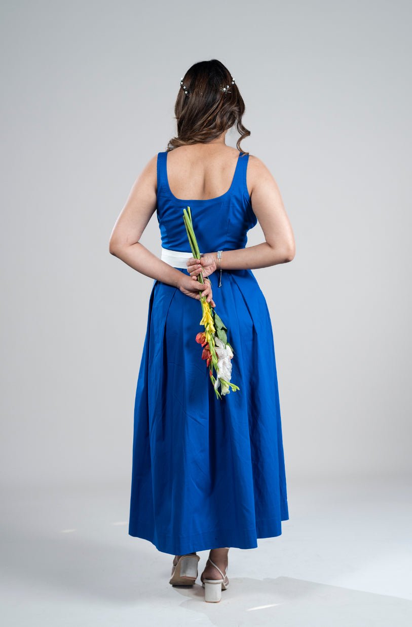 Blue Breeze Midi With White Belt - Vibes and Petals