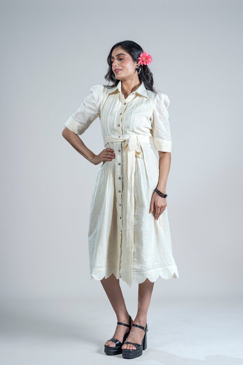 Ivory Breeze Midi With Belt - Vibes and Petals