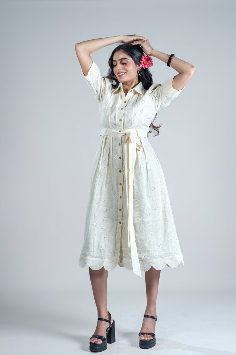 Ivory Breeze Midi With Belt - Vibes and Petals