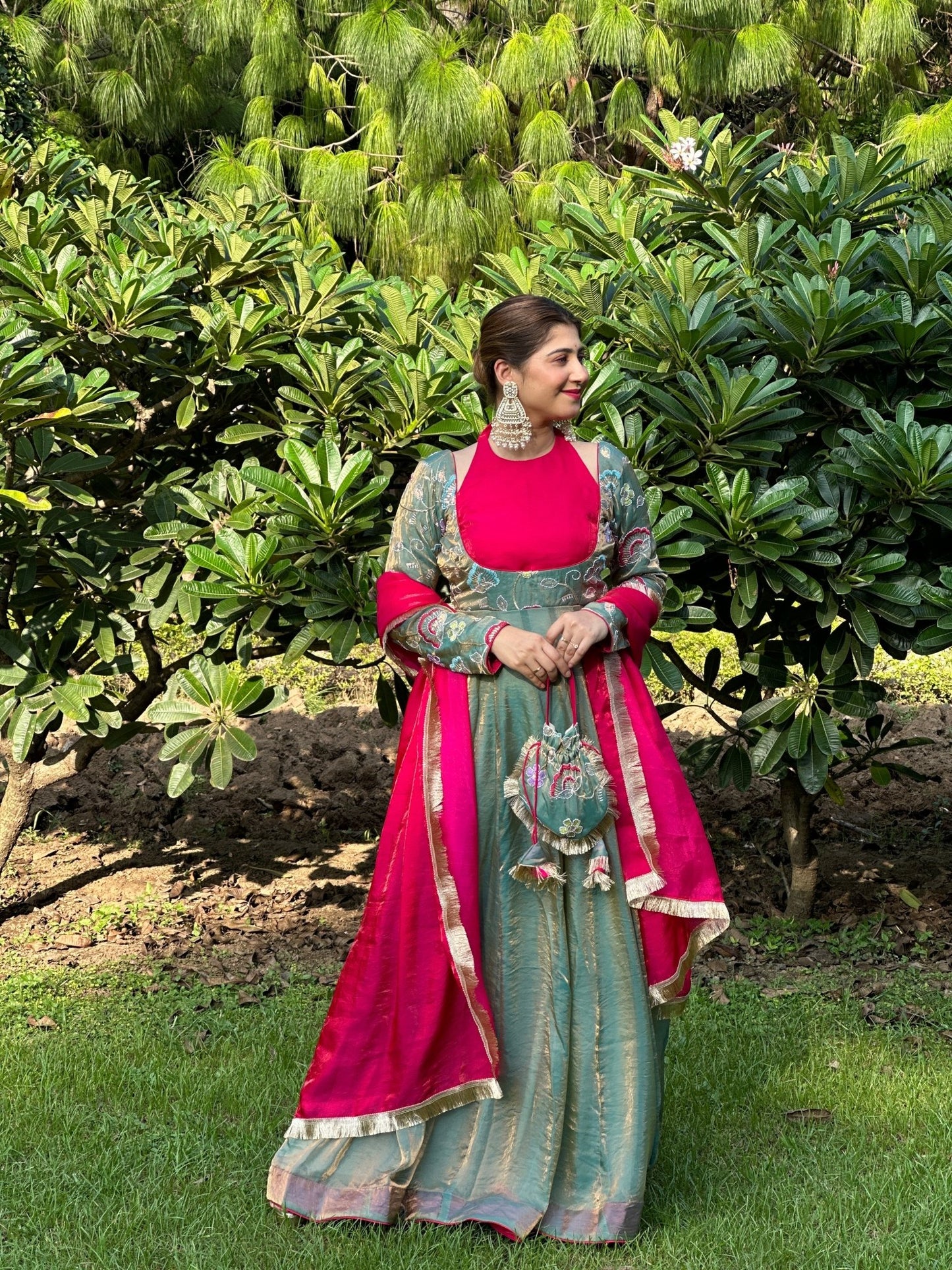 Magenta & Teal Silk Embroidered Anarkali Suit Set with Dupatta | Festive Ethnic Wear for Women - Vibes and Petals