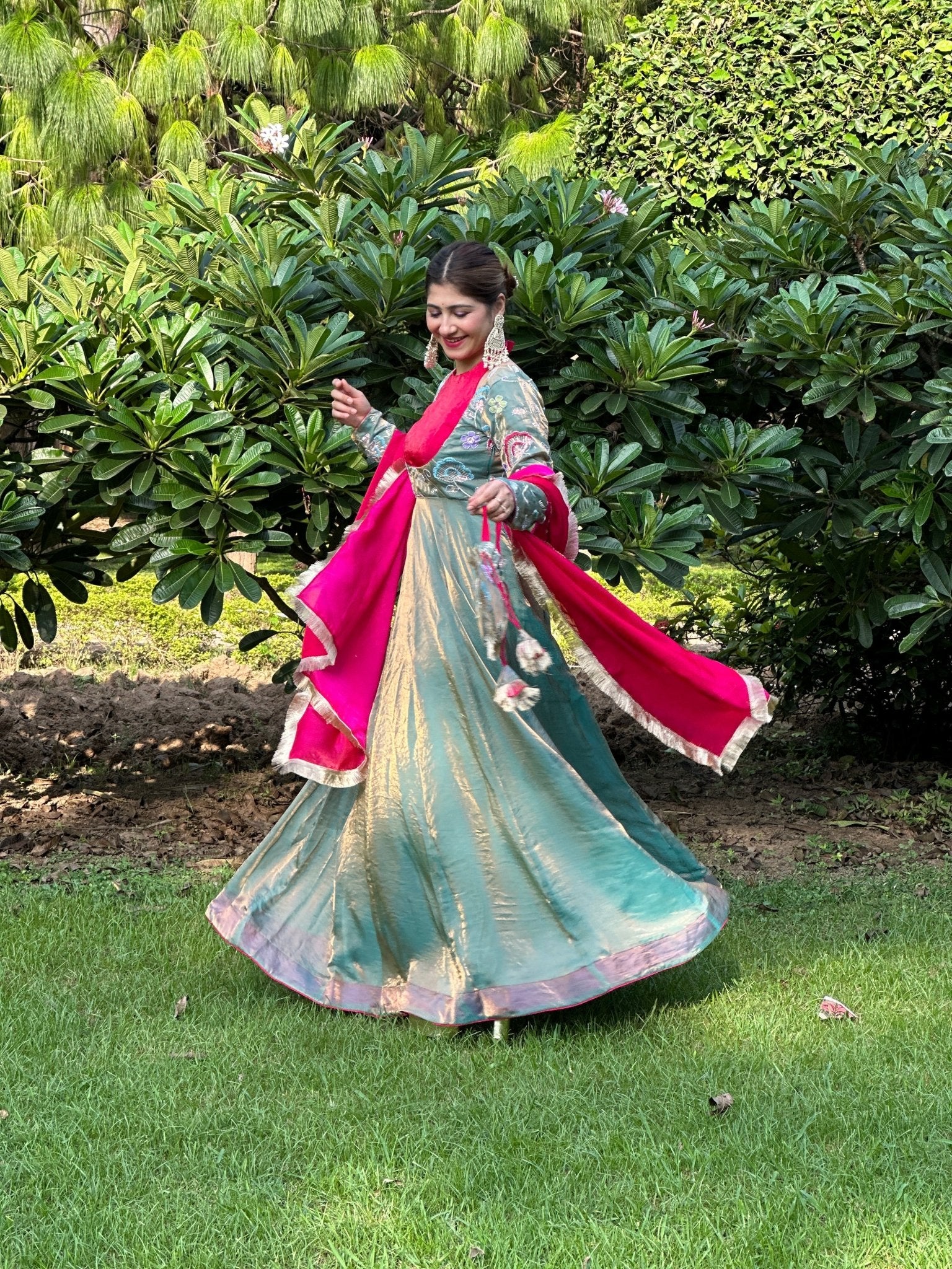 Magenta & Teal Silk Embroidered Anarkali Suit Set with Dupatta | Festive Ethnic Wear for Women - Vibes and Petals