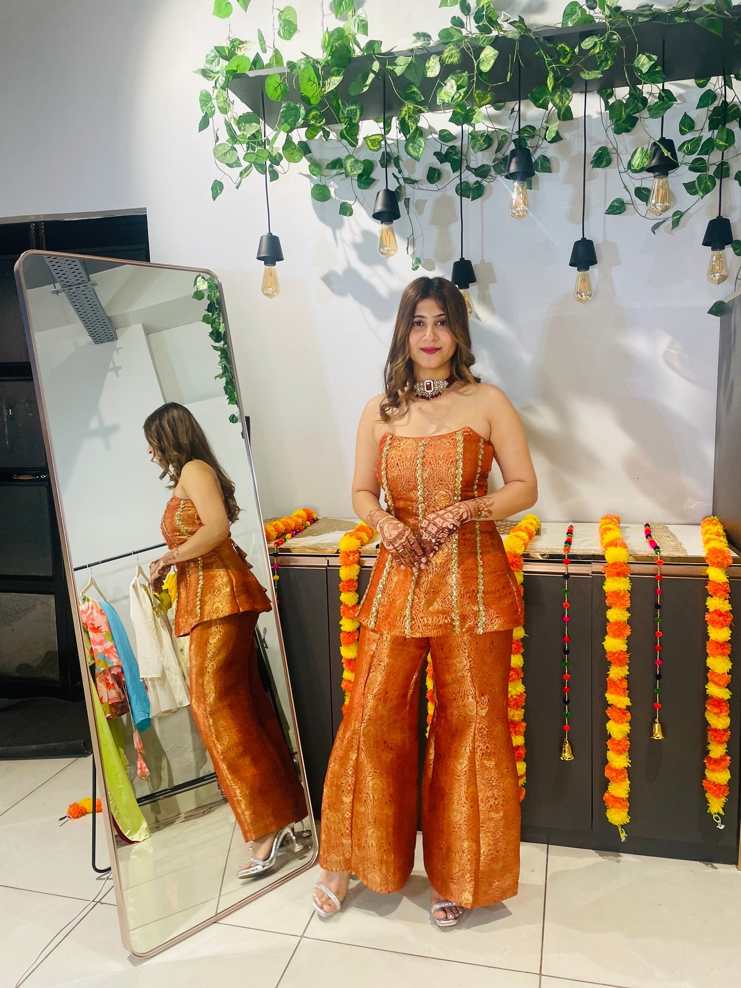 Orange Brocade Peplum Sharara Set - Festive Indian Ethnic Wear - Vibes and Petals