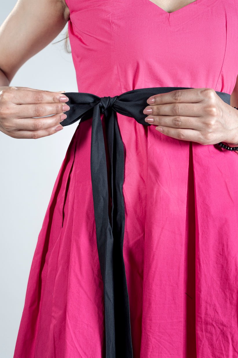 Pink Breeze Midi With Black Belt - Vibes and Petals