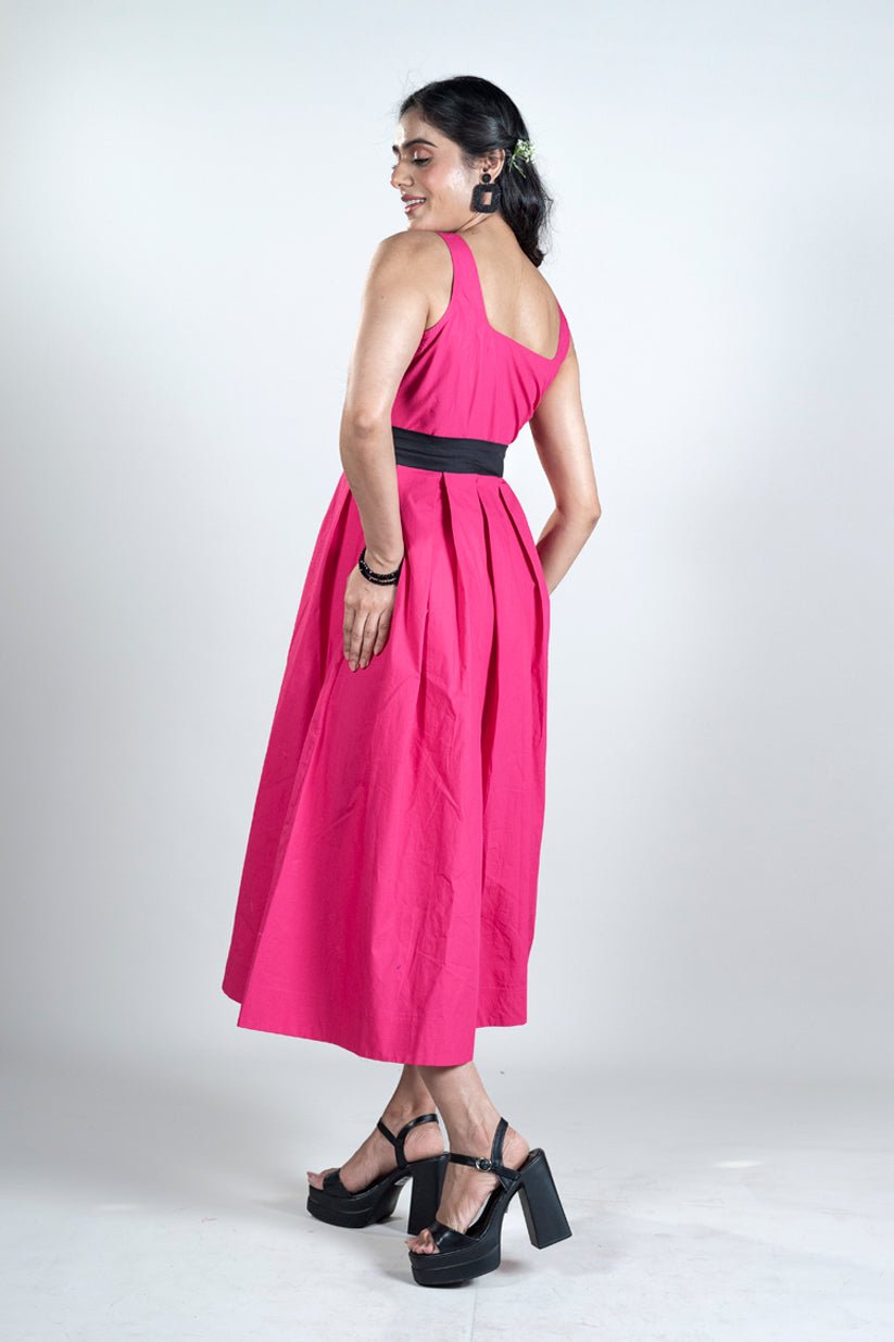 Pink Breeze Midi With Black Belt - Vibes and Petals