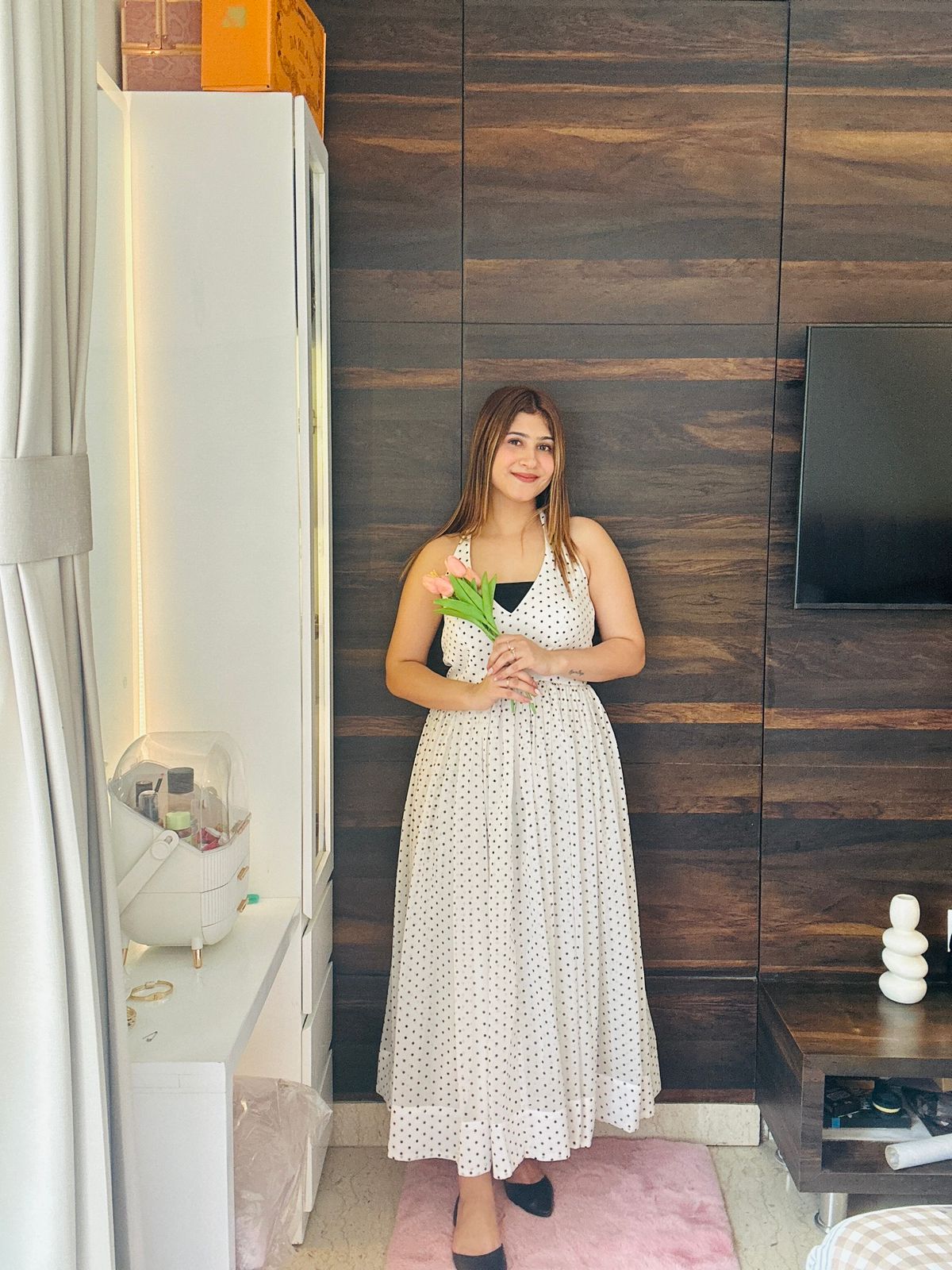 Polka Dot Halter Neck Midi Dress - Vibes and Petals