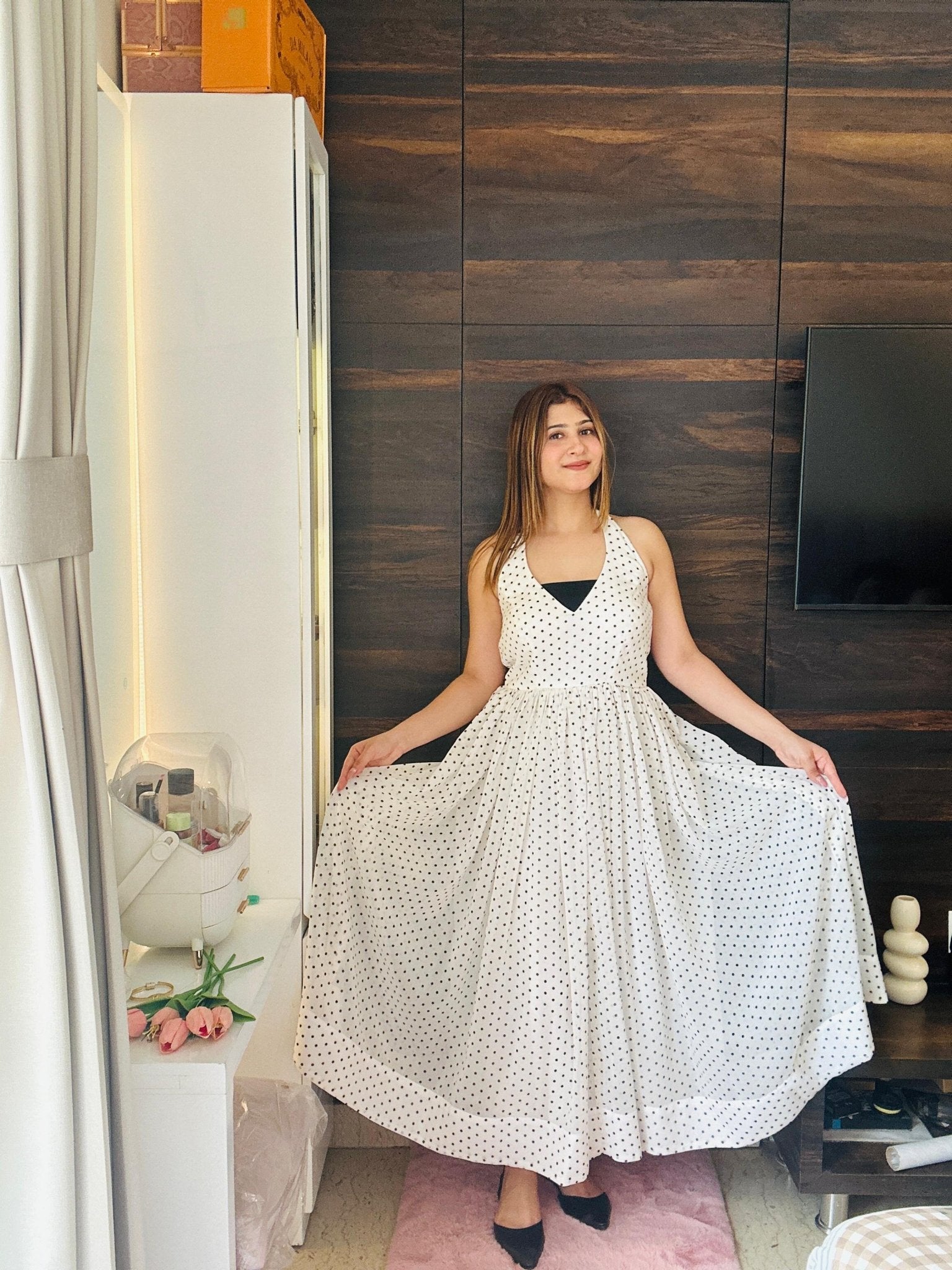 Polka Dot Halter Neck Midi Dress - Vibes and Petals