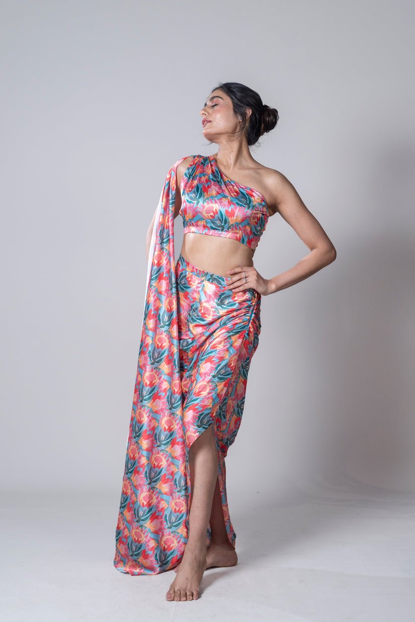 Tropical Floral Skirt And One Shoulder Top - Vibes and Petals