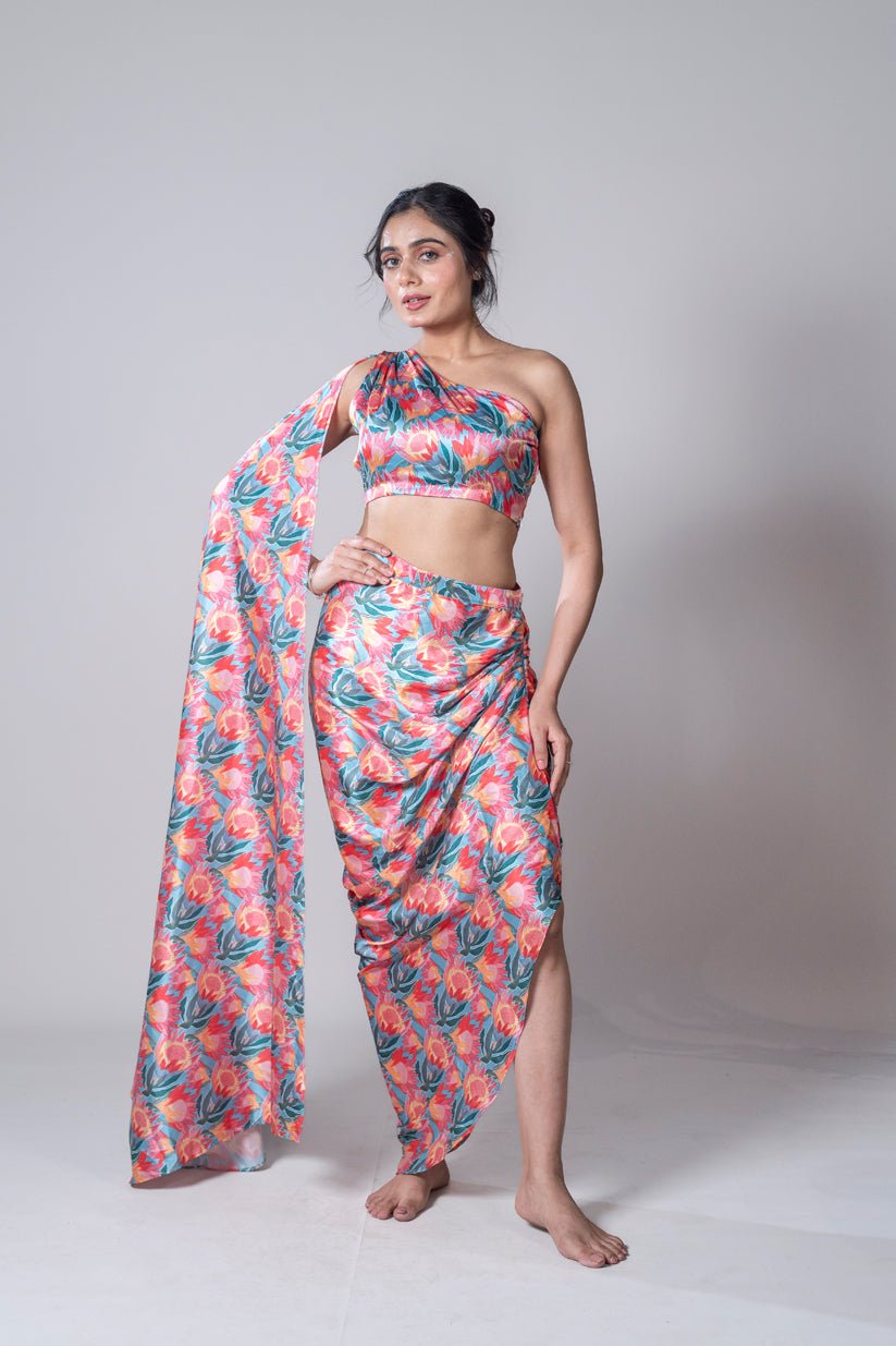 Tropical Floral Skirt And One Shoulder Top - Vibes and Petals