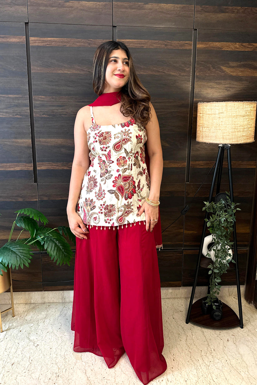 Red Bloom Silk Kurta Set – Rakhi Special