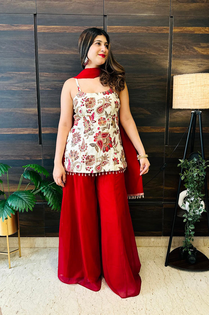 Red Bloom Silk Kurta Set – Rakhi Special