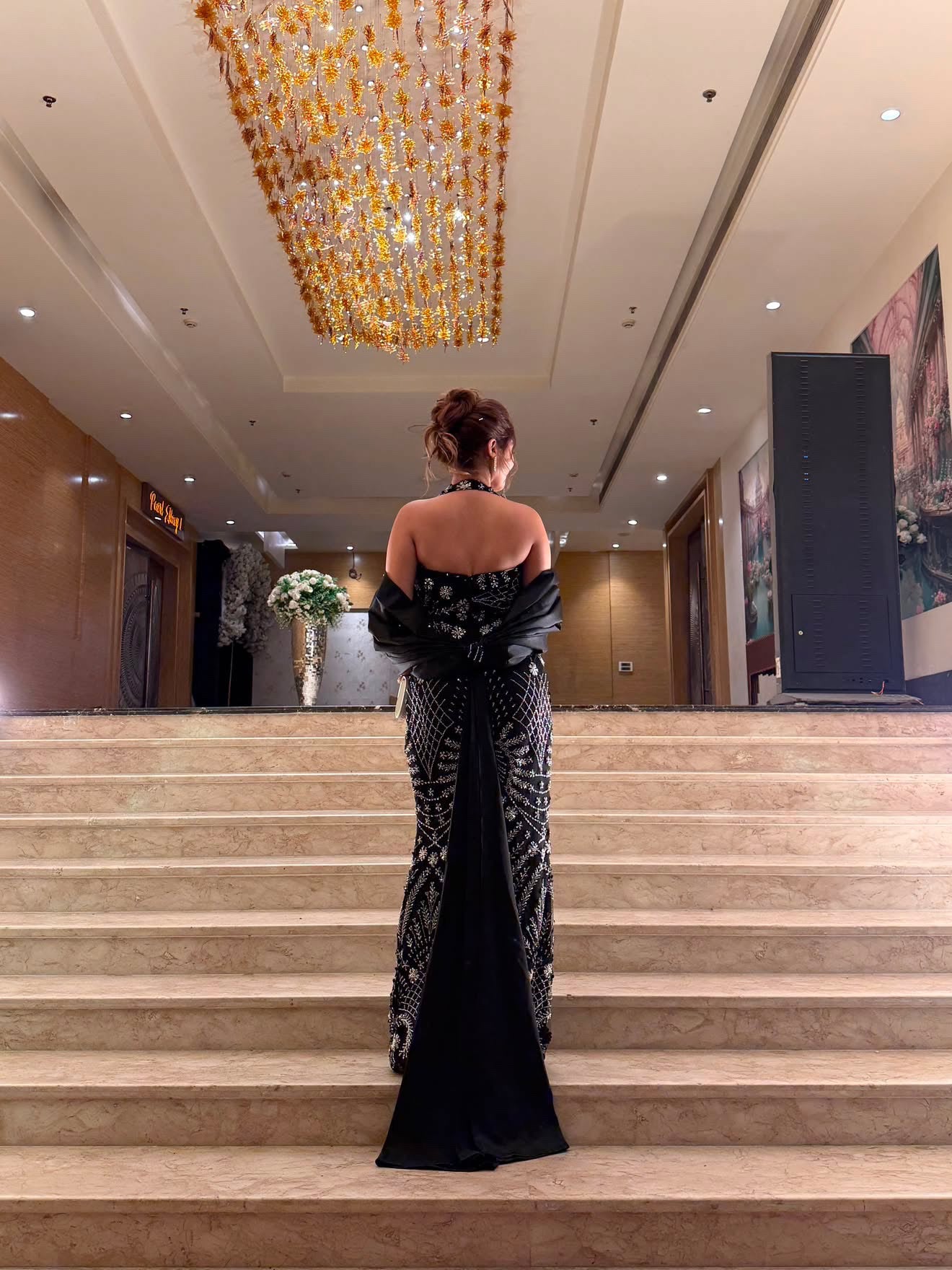 Black Hand-Embellished Sequin Evening Gown for Women | Luxury Party & Cocktail Dress