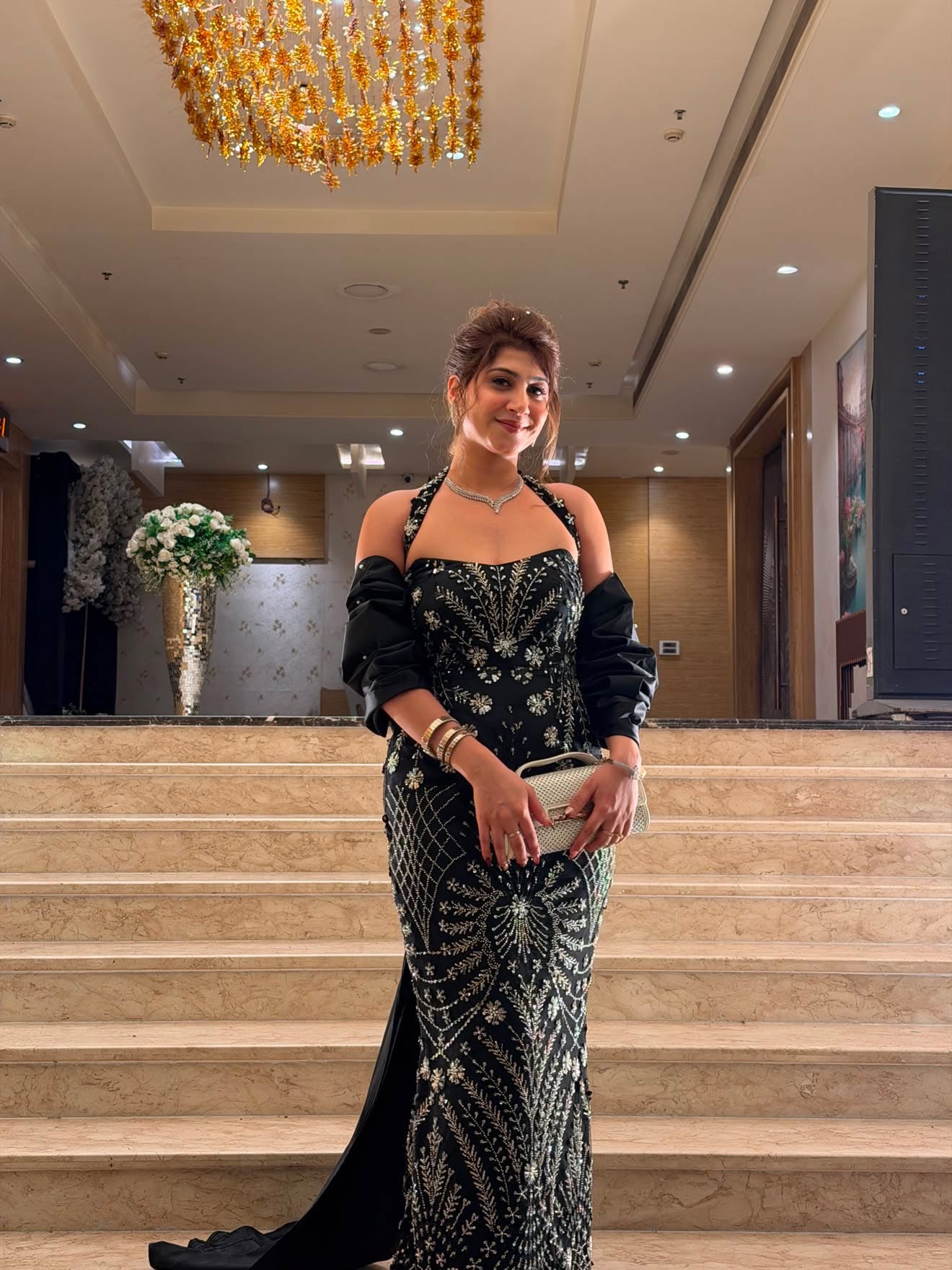 Black Hand-Embellished Sequin Evening Gown for Women | Luxury Party & Cocktail Dress