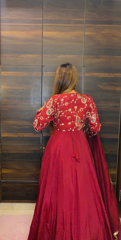 Maroon Kundan Anarkali Suit