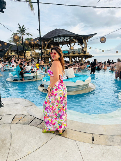 Bali Beach Club Floral Set | Bandeau Bikini & Matching Maxi Wrap Skirt - Vibes and Petals