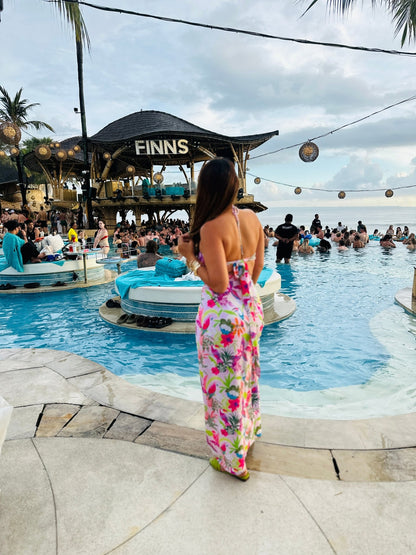 Bali Beach Club Floral Set | Bandeau Bikini & Matching Maxi Wrap Skirt - Vibes and Petals