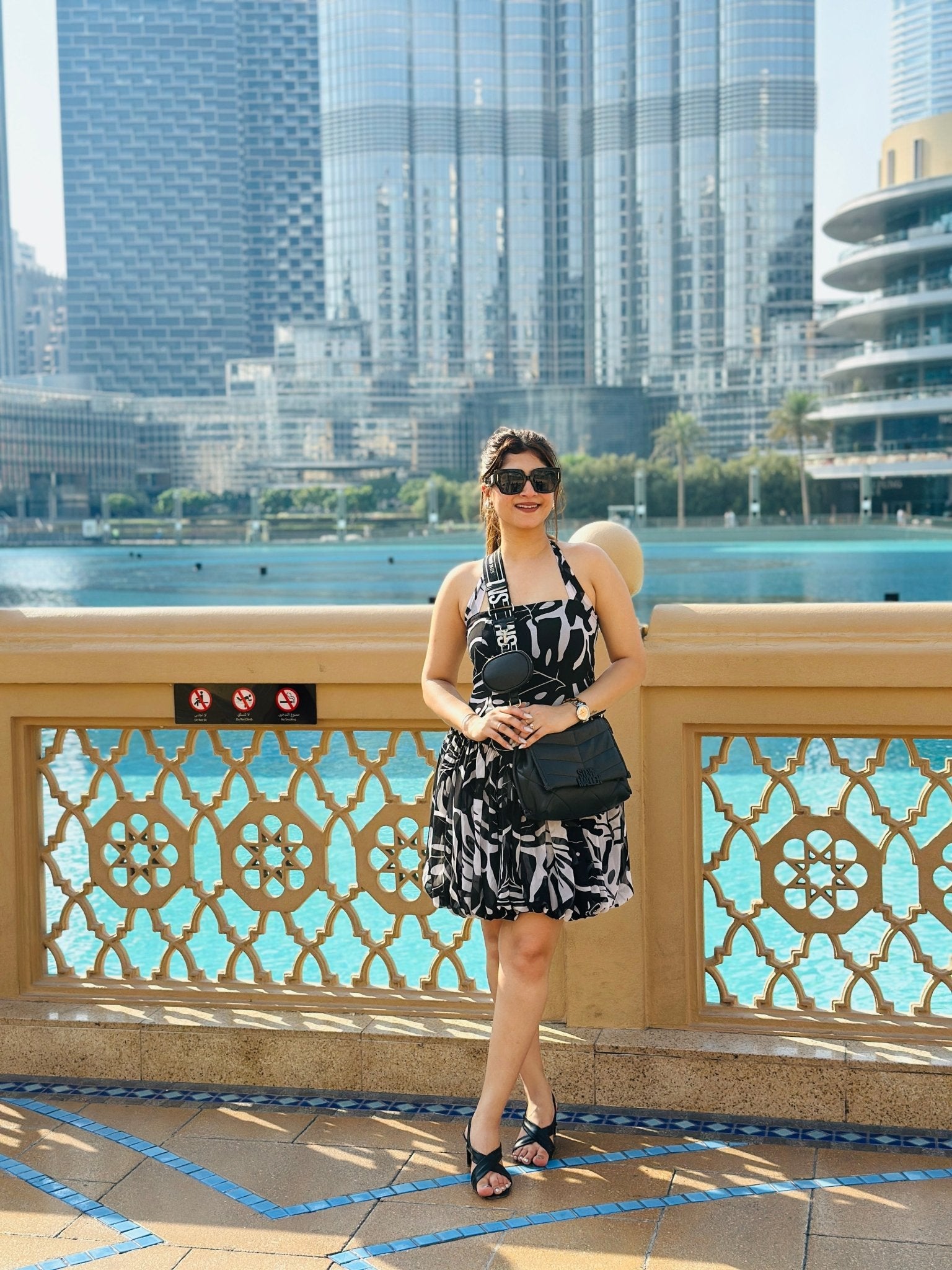 Black & White Halter Neck Mini Dress – Summer Casual Party Outfit - Vibes and Petals