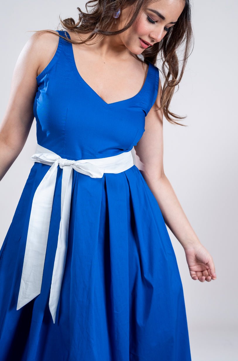 Blue Breeze Midi With White Belt - Vibes and Petals