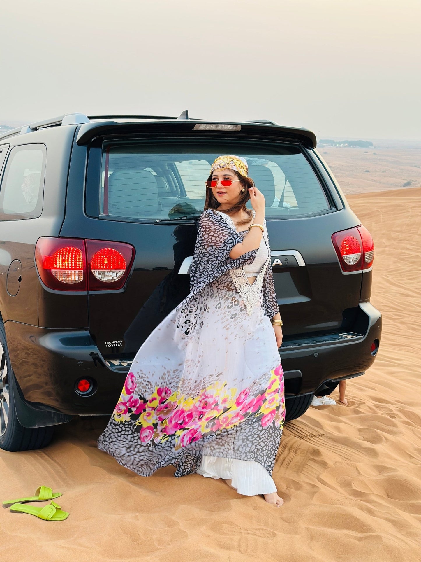 Boho Printed Kaftan with White Tube Top & Bottom – Resort Wear for Women - Vibes and Petals