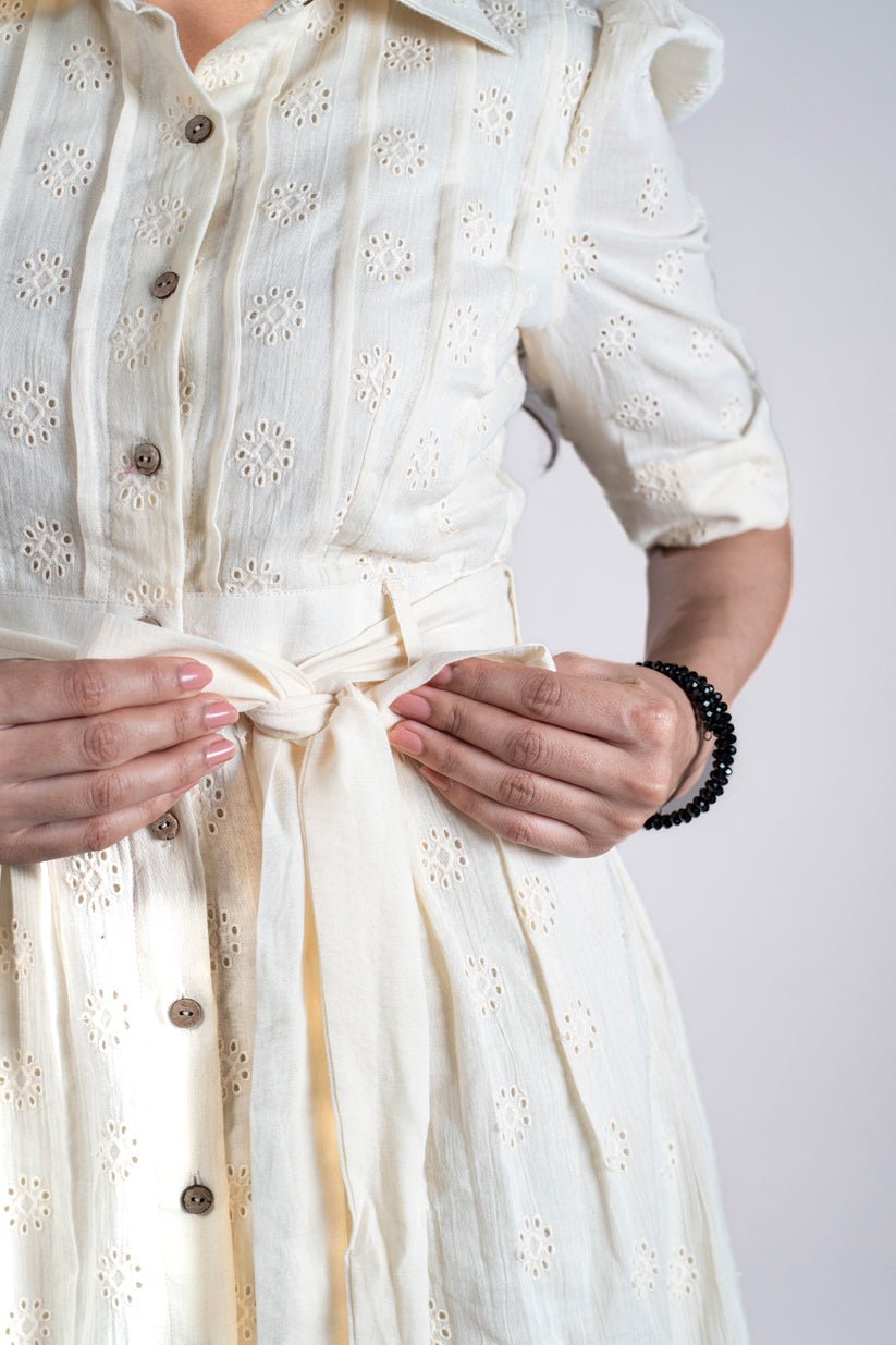 Ivory Breeze Midi With Belt - Vibes and Petals