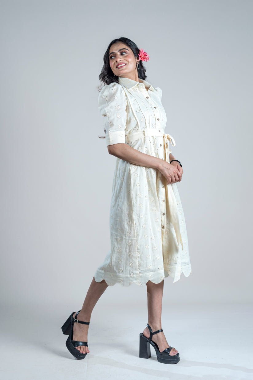 Ivory Breeze Midi With Belt - Vibes and Petals
