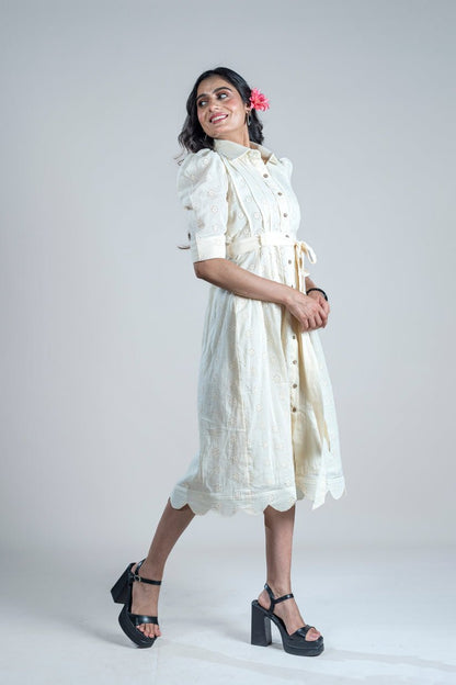 Ivory Breeze Midi With Belt - Vibes and Petals