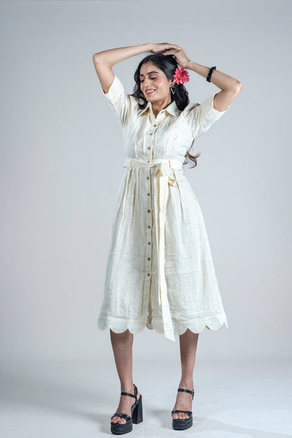 Ivory Breeze Midi With Belt - Vibes and Petals