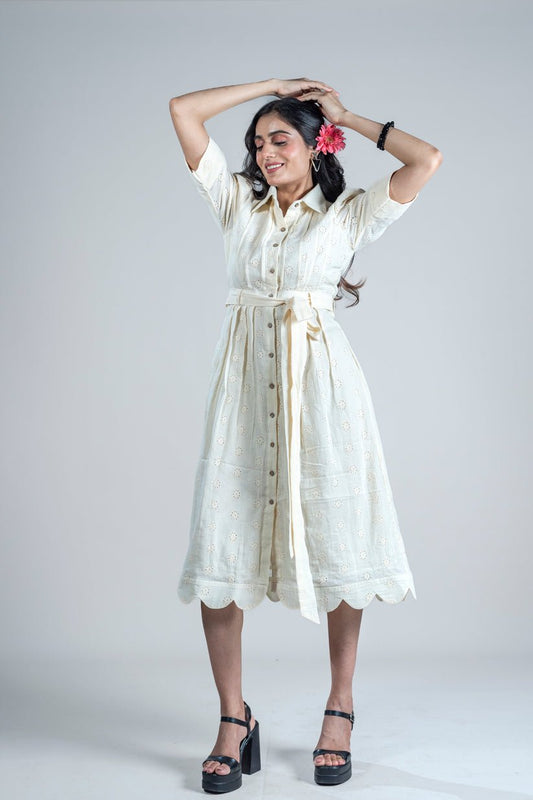 Ivory Breeze Midi With Belt - Vibes and Petals