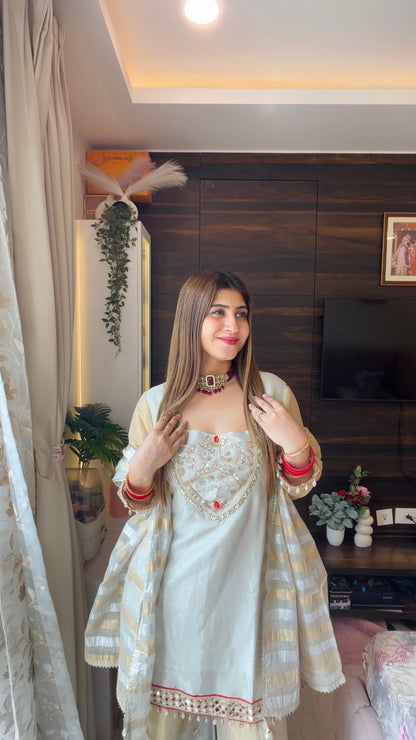 Ivory & Golden Kundan Embroidered Sharara Set - Vibes and Petals