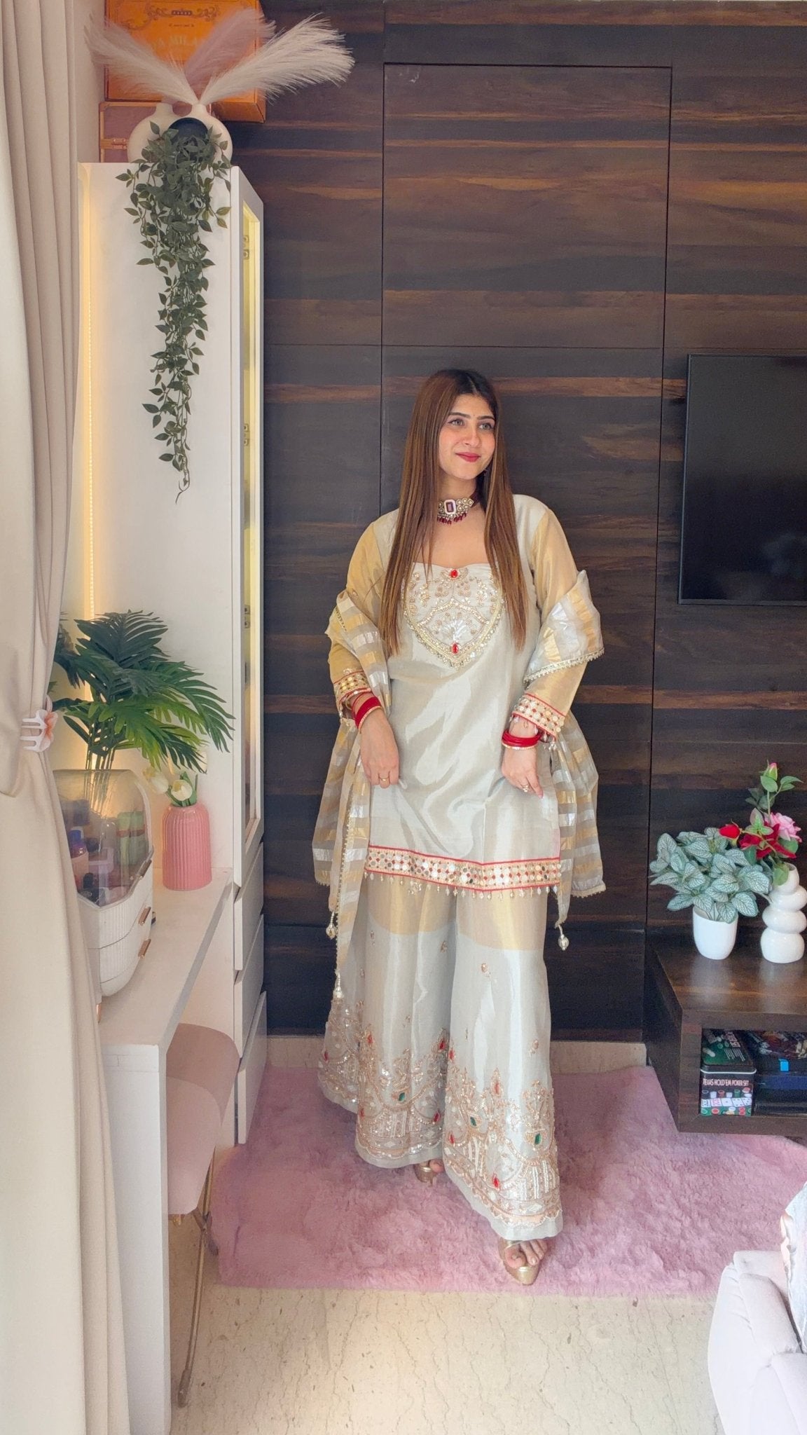 Ivory & Golden Kundan Embroidered Sharara Set - Vibes and Petals