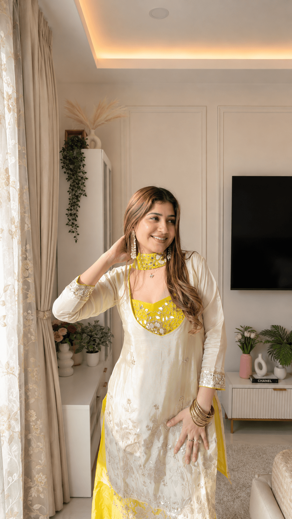 Ivory & Yellow Embroidered Sharara Suit Set - Vibes and Petals