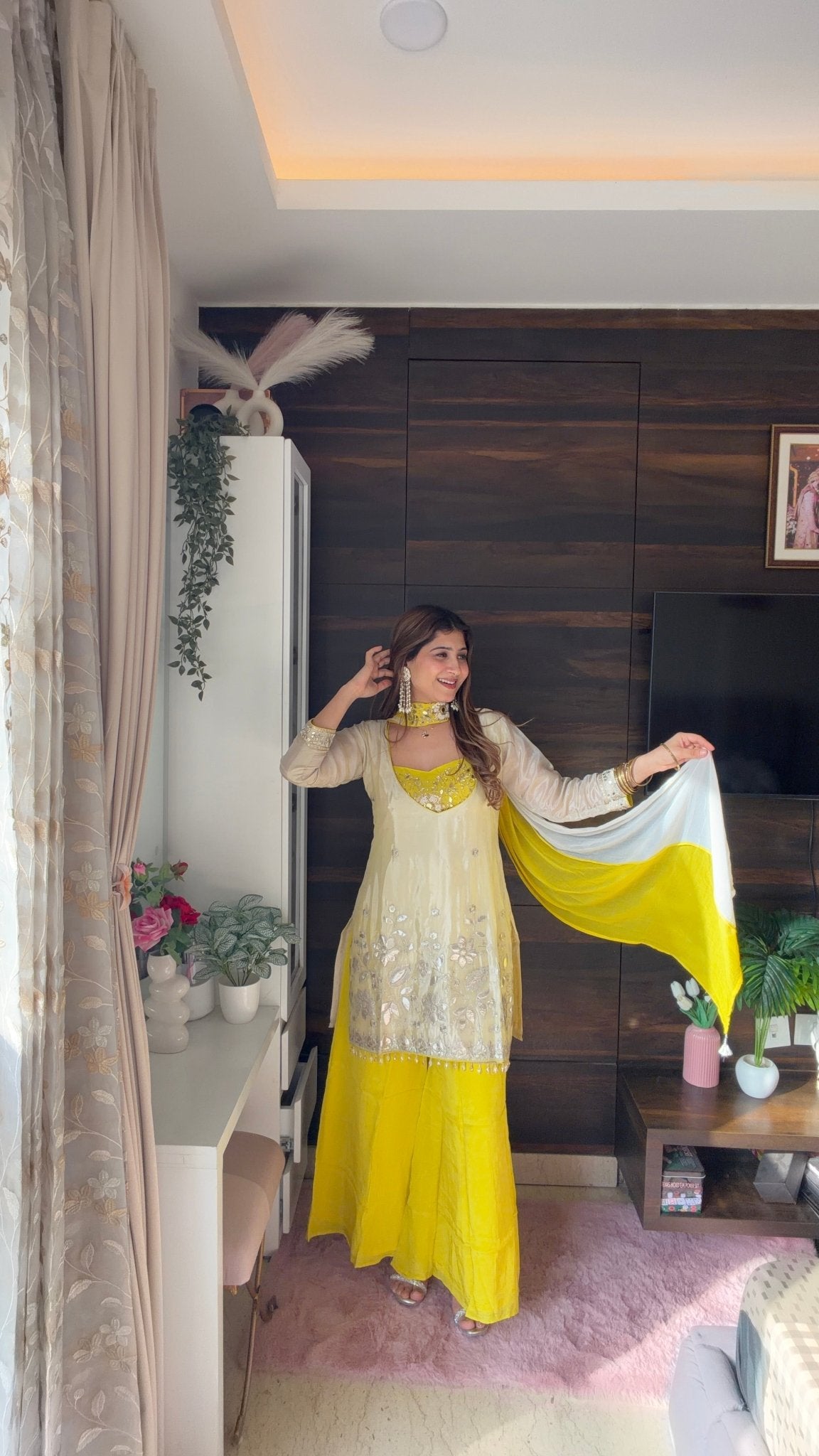 Ivory & Yellow Embroidered Sharara Suit Set - Vibes and Petals