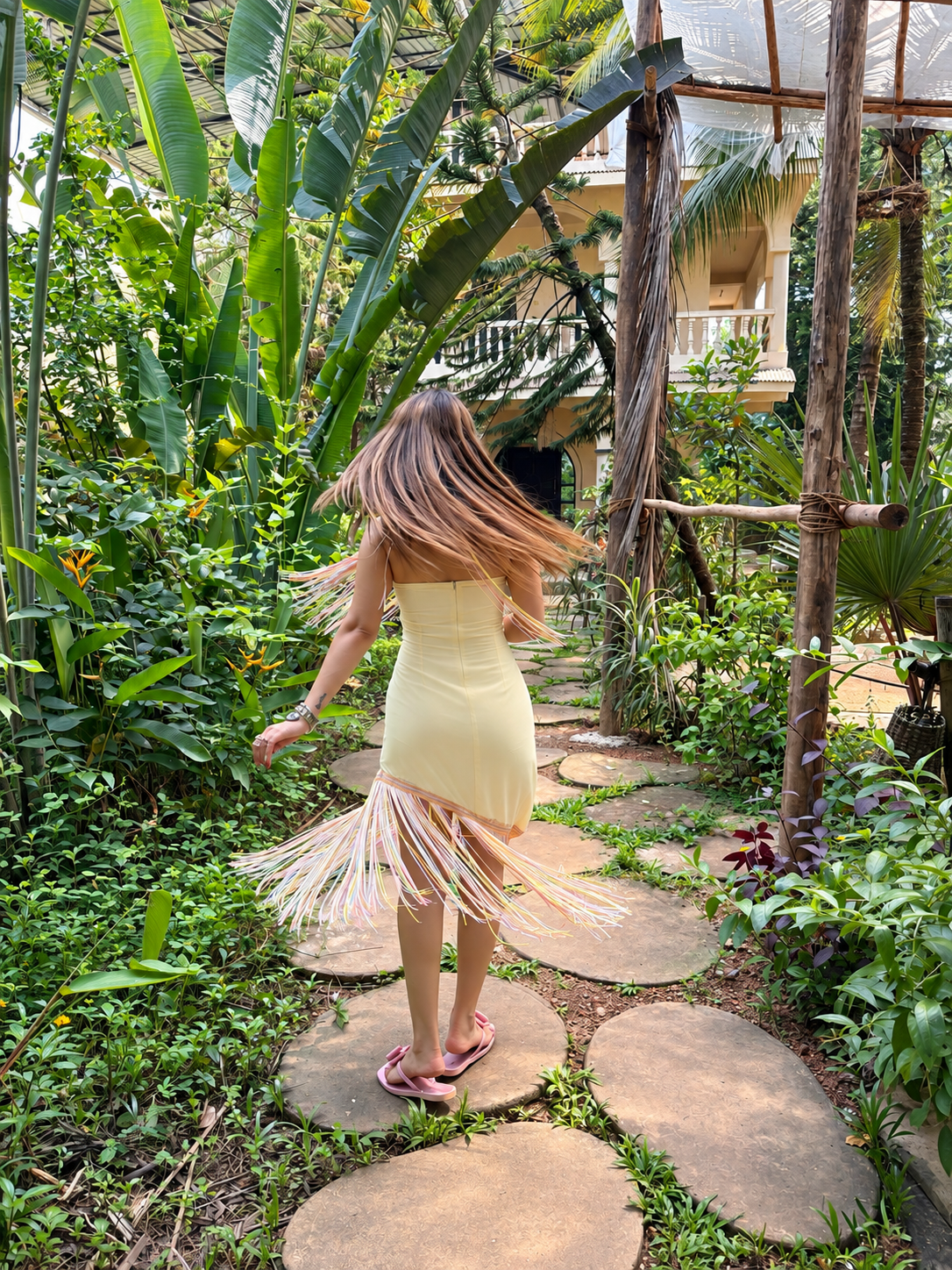 Lemon Yellow Fringe Dress with Separate Cape - Vibes and Petals