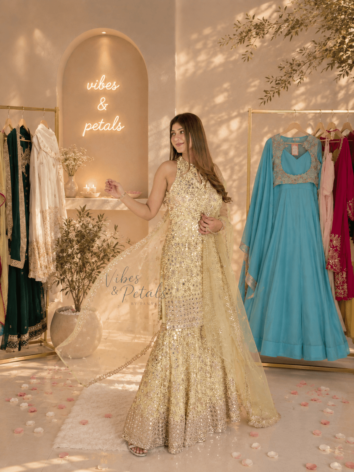 Lemon Yellow Mirror Work Garara Suit Set with Dupatta - Vibes and Petals