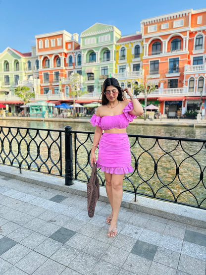 Lilac Pink Ruffle Crop Top & Ruched Mini Skirt Co - ord Set (XS to 5XL) - Vibes and Petals