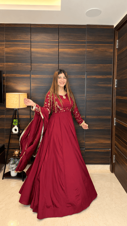 Maroon Kundan Anarkali Suit - Vibes and Petals