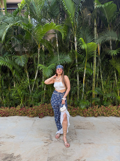 Navy Beach Corset Skirt Set with Scarf - Vibes and Petals