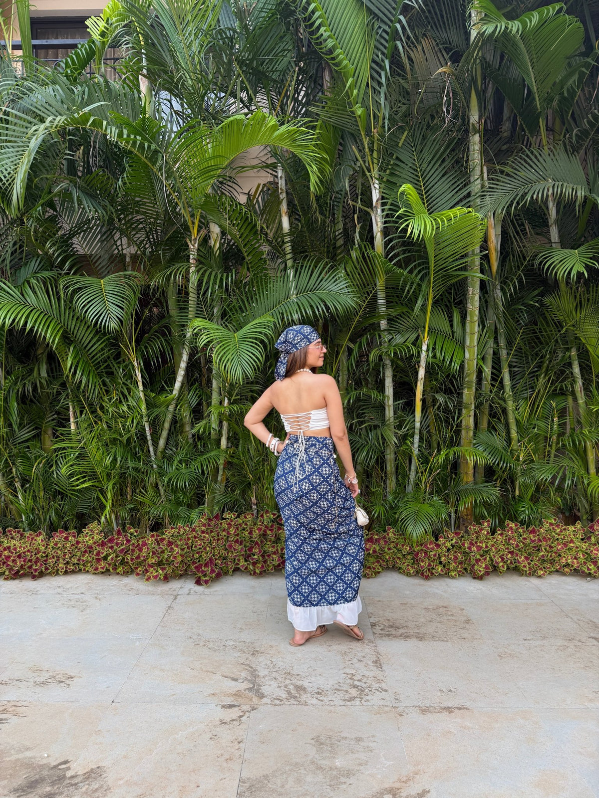 Navy Beach Corset Skirt Set with Scarf - Vibes and Petals