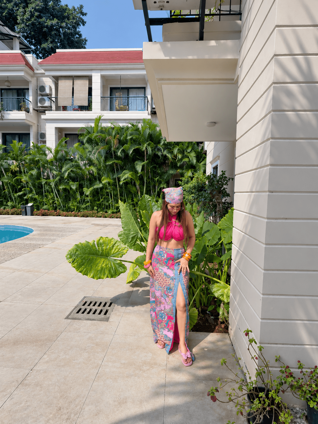 Neon Orange Paisley 3-Piece Resort Set with Headscarf (XS to 5XL) - Vibes and Petals