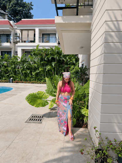 Neon Orange Paisley 3-Piece Resort Set with Headscarf (XS to 5XL) - Vibes and Petals