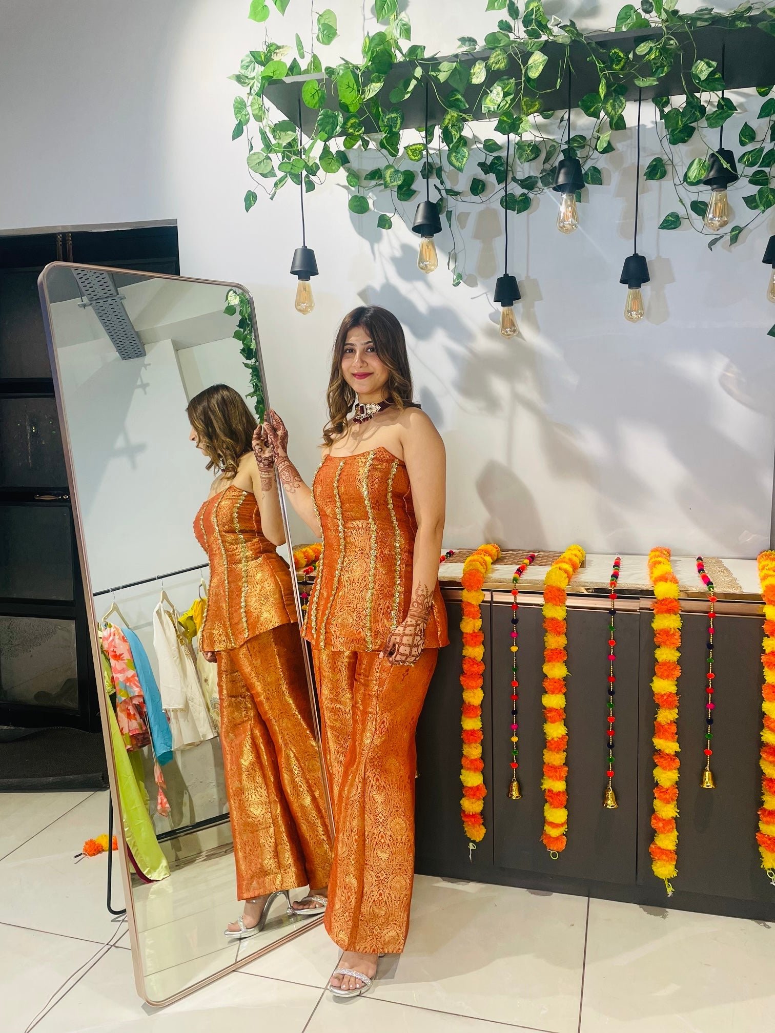 Orange Brocade Peplum Sharara Set - Festive Indian Ethnic Wear - Vibes and Petals