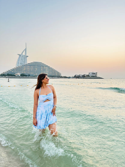 Pastel Blue Halter Neck Co - ord Set – Crop Top & Skirt Beachwear Outfit - Vibes and Petals