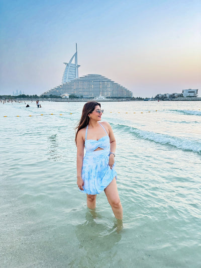 Pastel Blue Halter Neck Co-ord Set – Crop Top & Skirt Beachwear Outfit